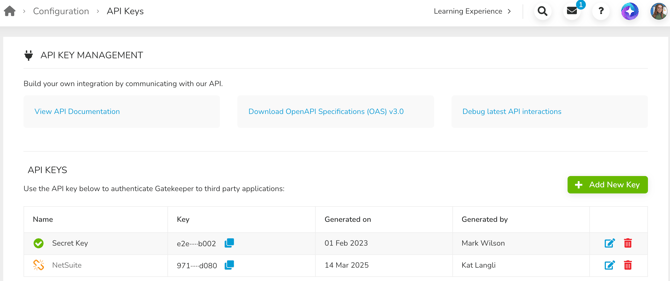 API Key page