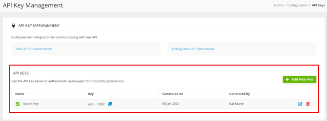 API Keys config