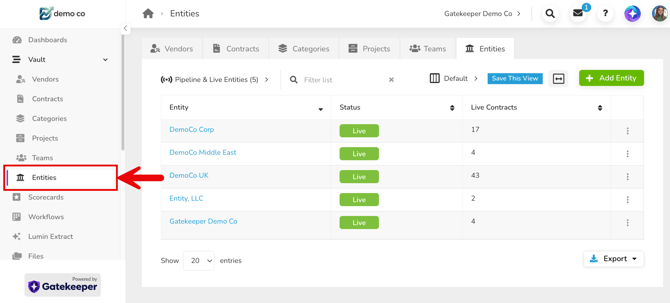 Entities list view