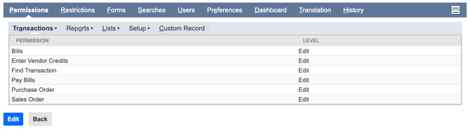 GK NetSuite Permissions