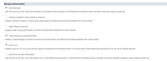 NetSuite enable auth settings