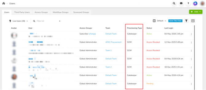 Scim provisioning type user list