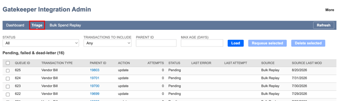 Triage tab