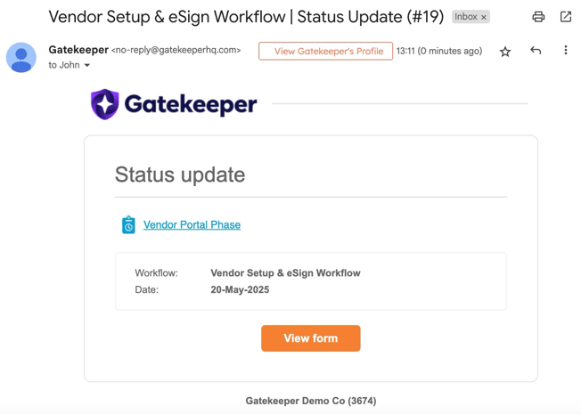 VP email notification defailt