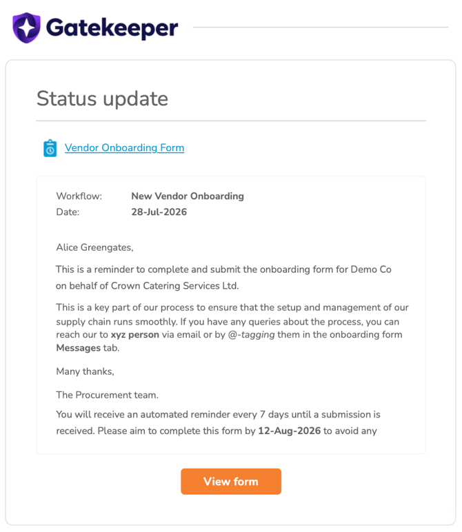 VP reminder email example