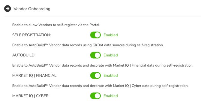 Vendor Onboarding settings