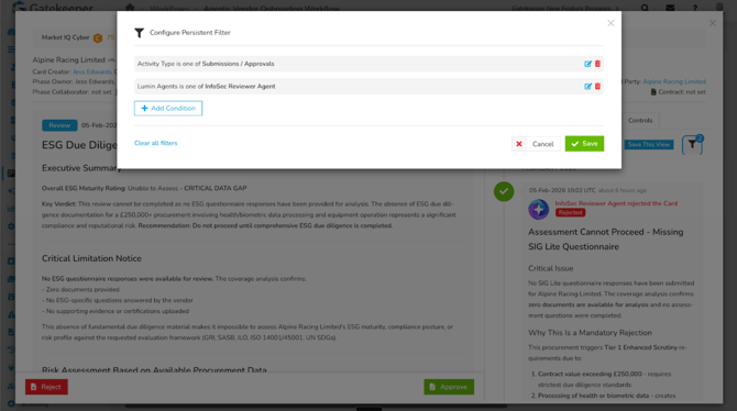 WF card history filters