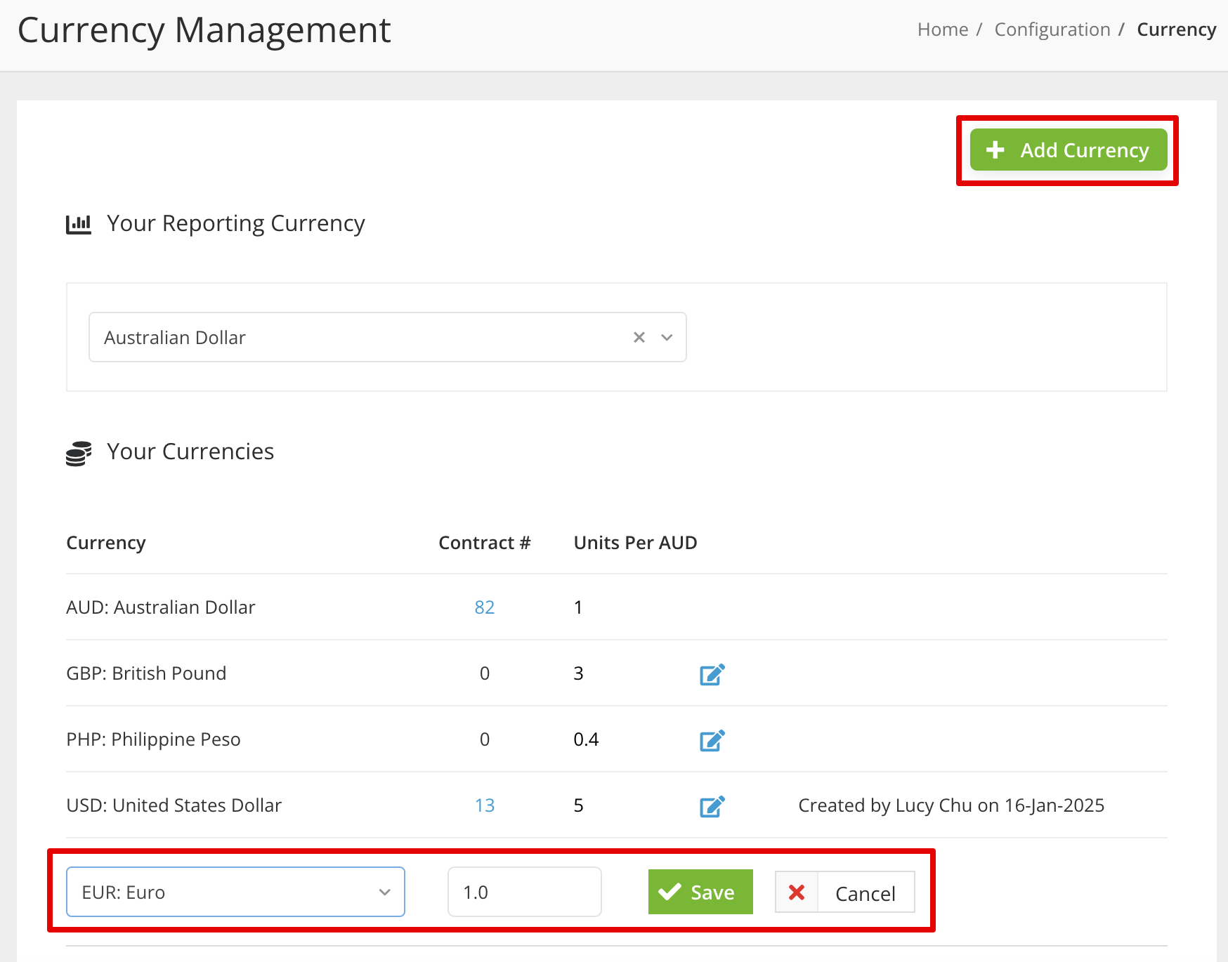 Configure Currencies