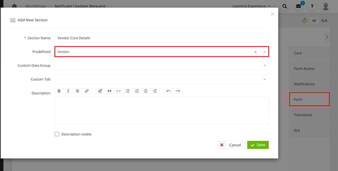 add vendor section to WF