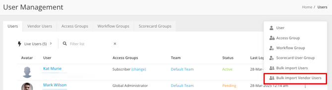 bulk import vendor user