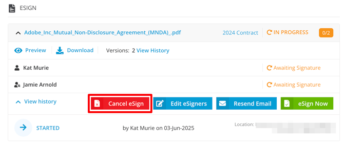 cancel esign from wf