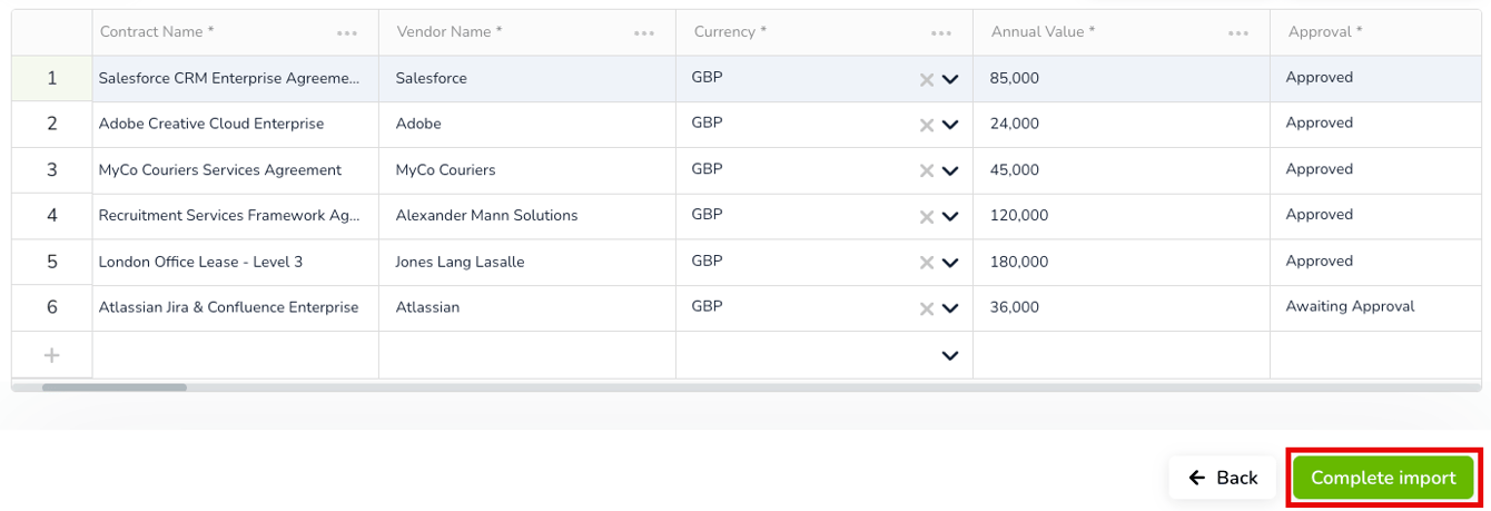Bulk Import and Export Contract Data