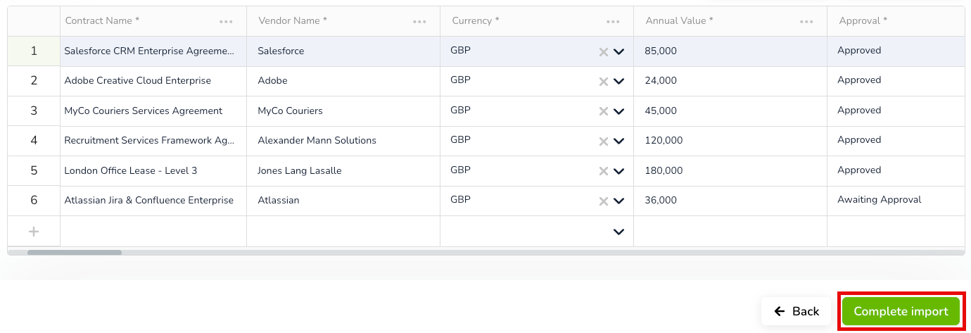 Bulk Import and Export Contract Data
