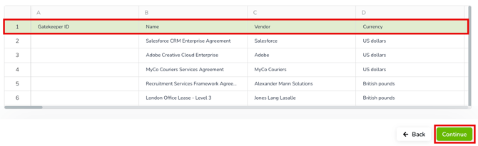 contract header row selection