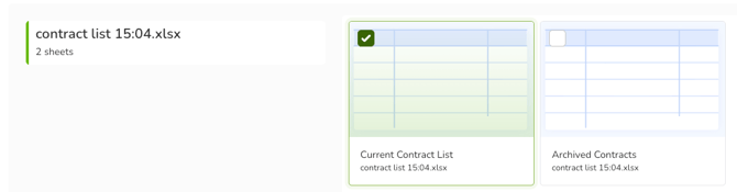 contract sheet selection