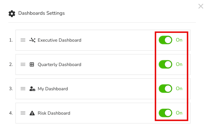 dashboard onoff toggle
