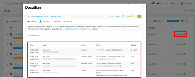 docusign from files tab