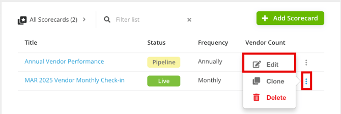 edit existing scorecards