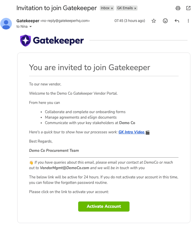 edited vendor invitation email