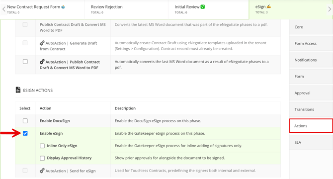 enable esign action