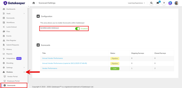 enable scorecards