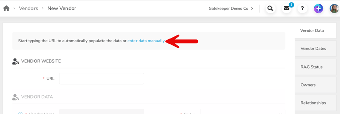 enter vendor data manually