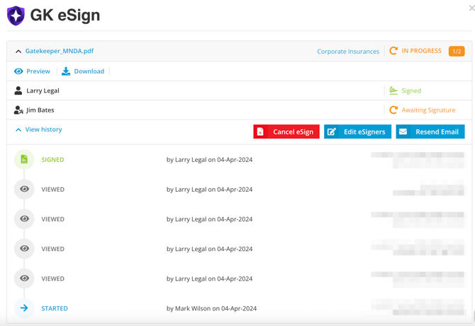 esign view history