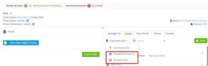 events filter