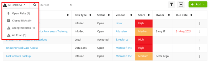 filter risks by status