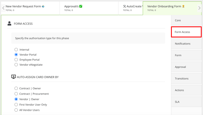 form access section vendor users
