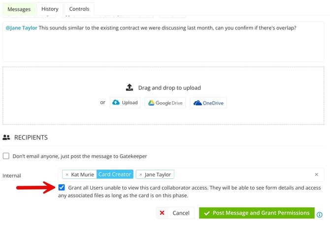 grant access checkbox