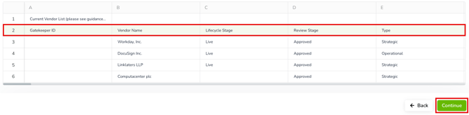 header row selection vendors