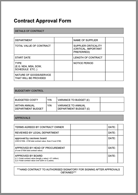 An Example Contract Approval Form (CAF)