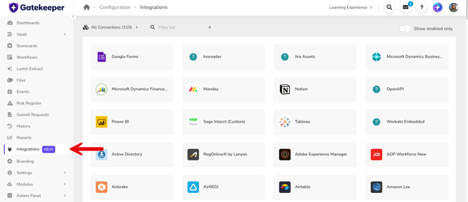 integrations menu page
