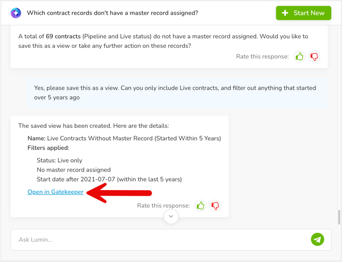 lumin chat - create saved vie
