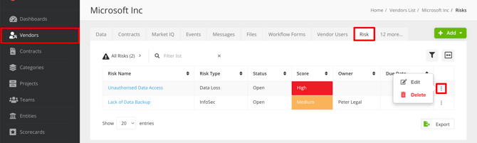 manage risks from vendor record