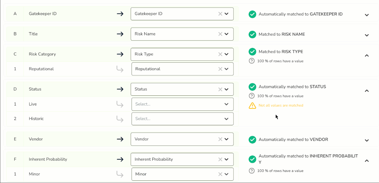 match risk import columns