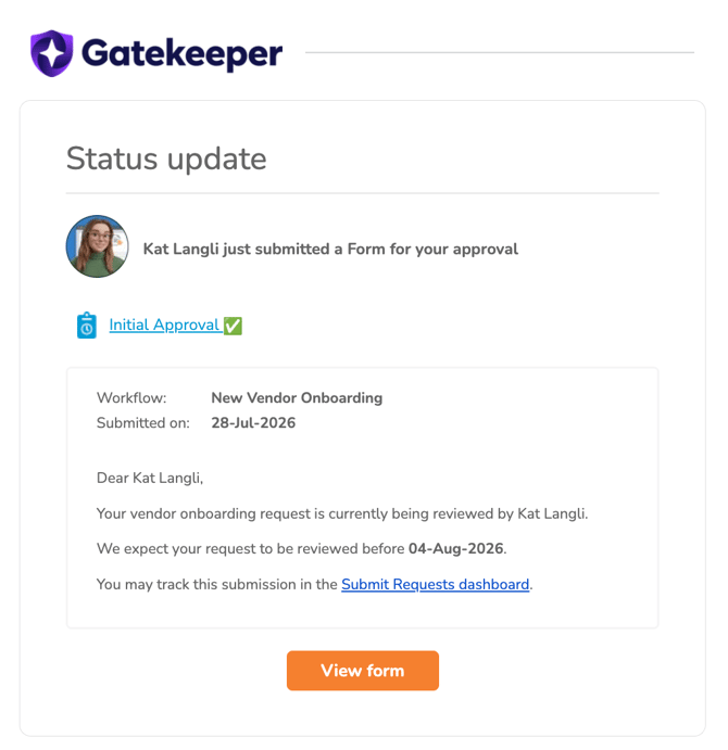 notification email to EP user