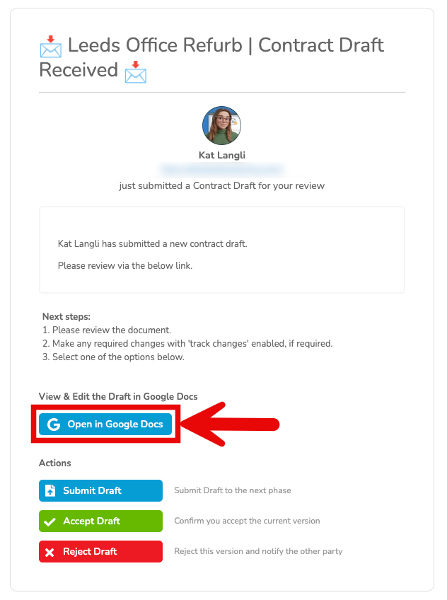 open in gdocs from email