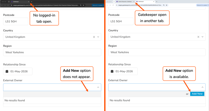 public form with logged in tab