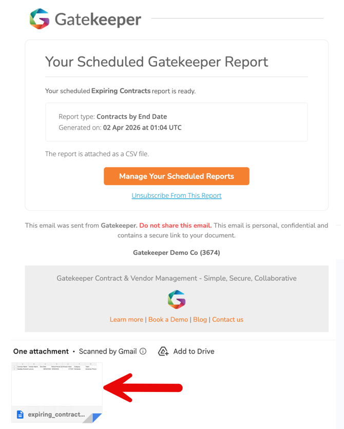 recipient view of scheduled report