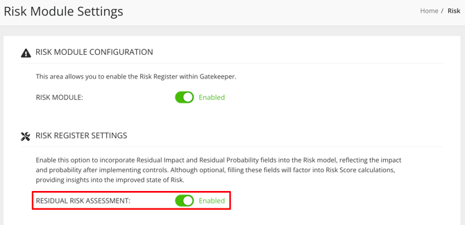 residual risk assessment toggle