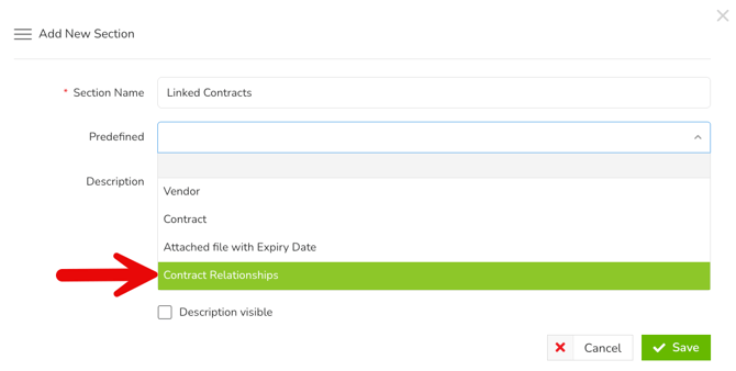 select contract relationship section
