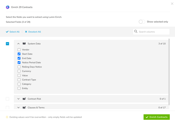 select fields for enrichment