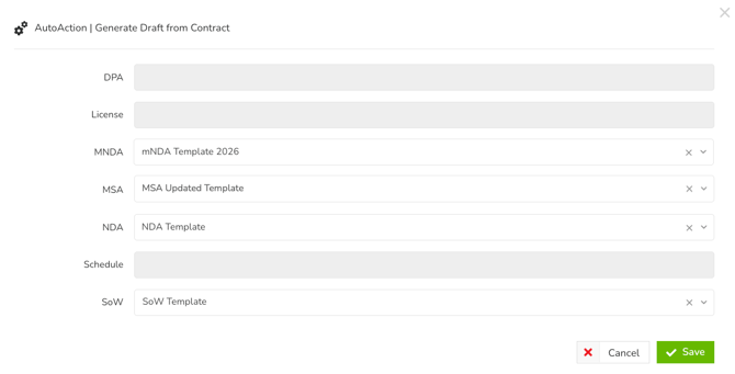 select templates in autoaction