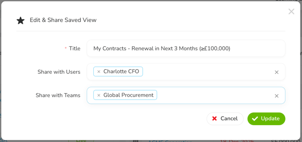 select user team to share view