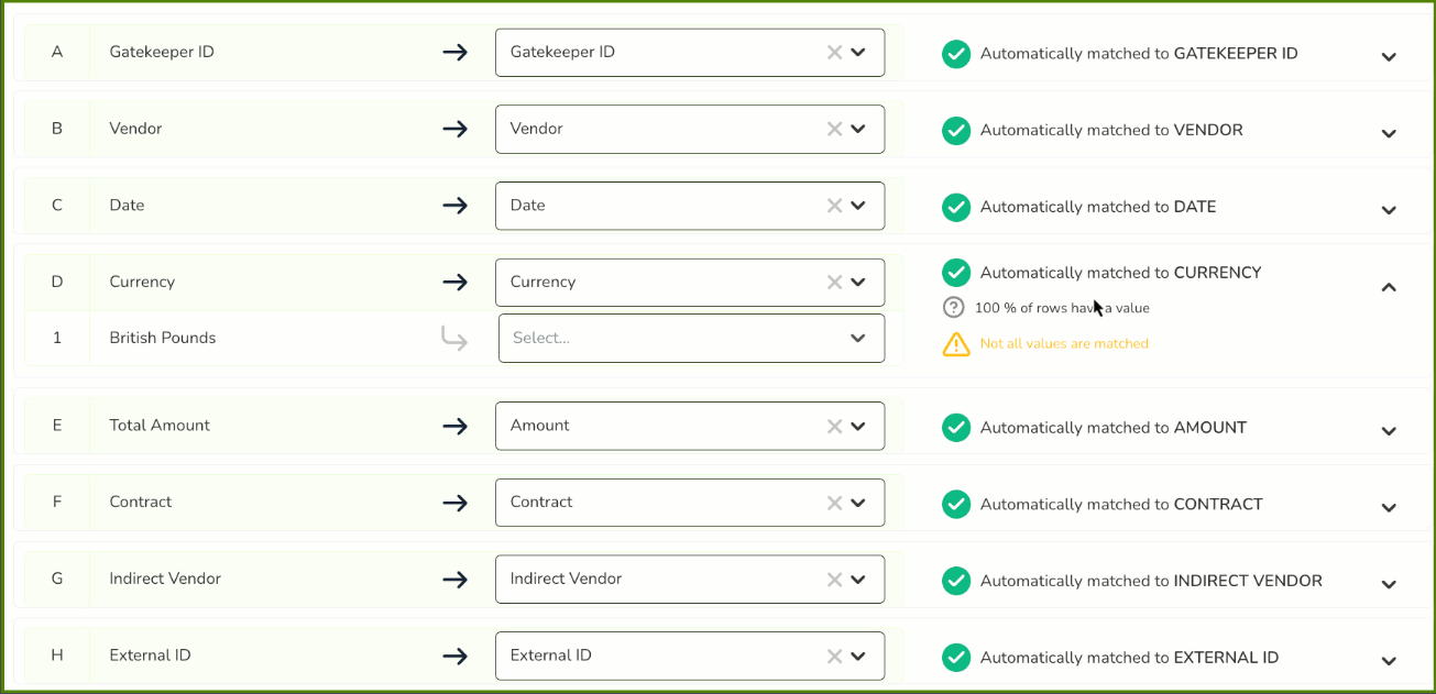 spend column matching