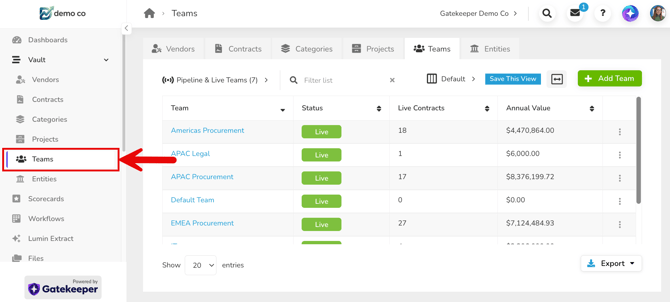 teams list view