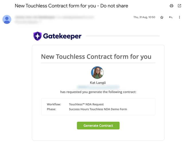 touchless notification email