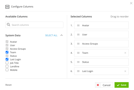 users column config 